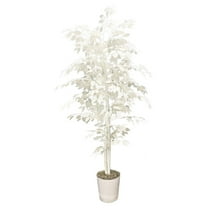 LCG Florals 72" Tall Artificial Designer White Ficus Tree in White Metal Pot