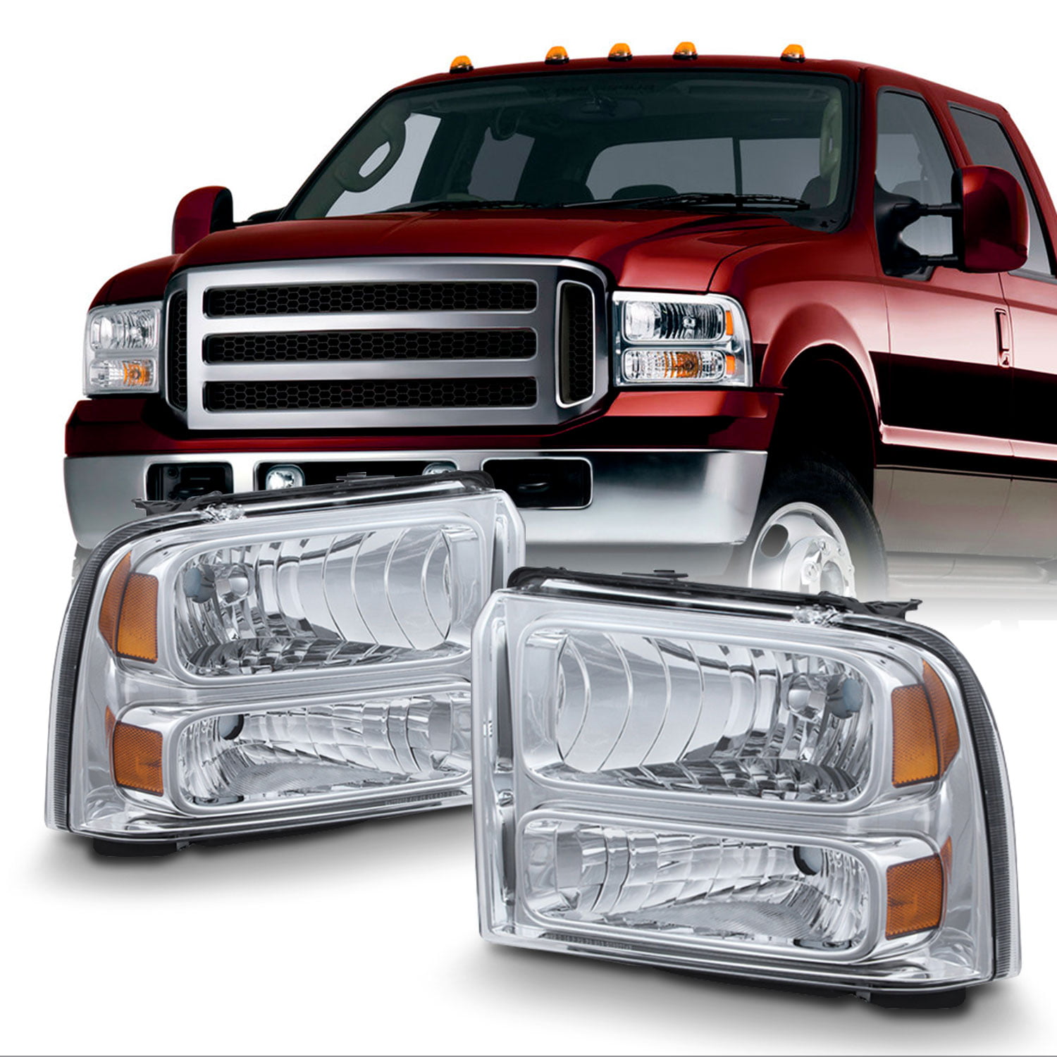 AUTOSAVER88 for 05 06 07 Ford F250 F350 F450 F550 Super Duty/ 05 Ford Excursion Headlight Assembly,OE Projector Headlamp,Chrome Housing Clear Lens,One-Year Limited Warranty Driver and Passenger Side