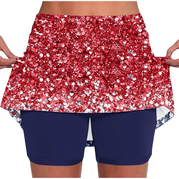 Guluxicc 4th of July Womens Skorts Elastic High Waisted Athletic Tennis Skirts and Trendy Printed Tummy Control Slim Yoga Jogging Shorts Leggings