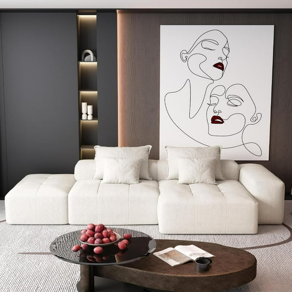 BISHE Modern Oversized Modular Sectional Sofa with Ottoman, Chaise Lounge, Armrest, 4 Pillows, Sparkling Chenille Fabric, 4 PCS DIY Tufted Sofa, No Assembly Required, White