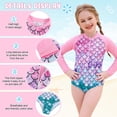 thumbnail image 3 of Marendyee Girls Ariel Mermaid Long Sleeve Swimsuit One Piece Bathing Suit Zipper with UPF 50+ Rashguard Swimwear Printed One Piece Beach 3-4 Years 110 CM, 3 of 16
