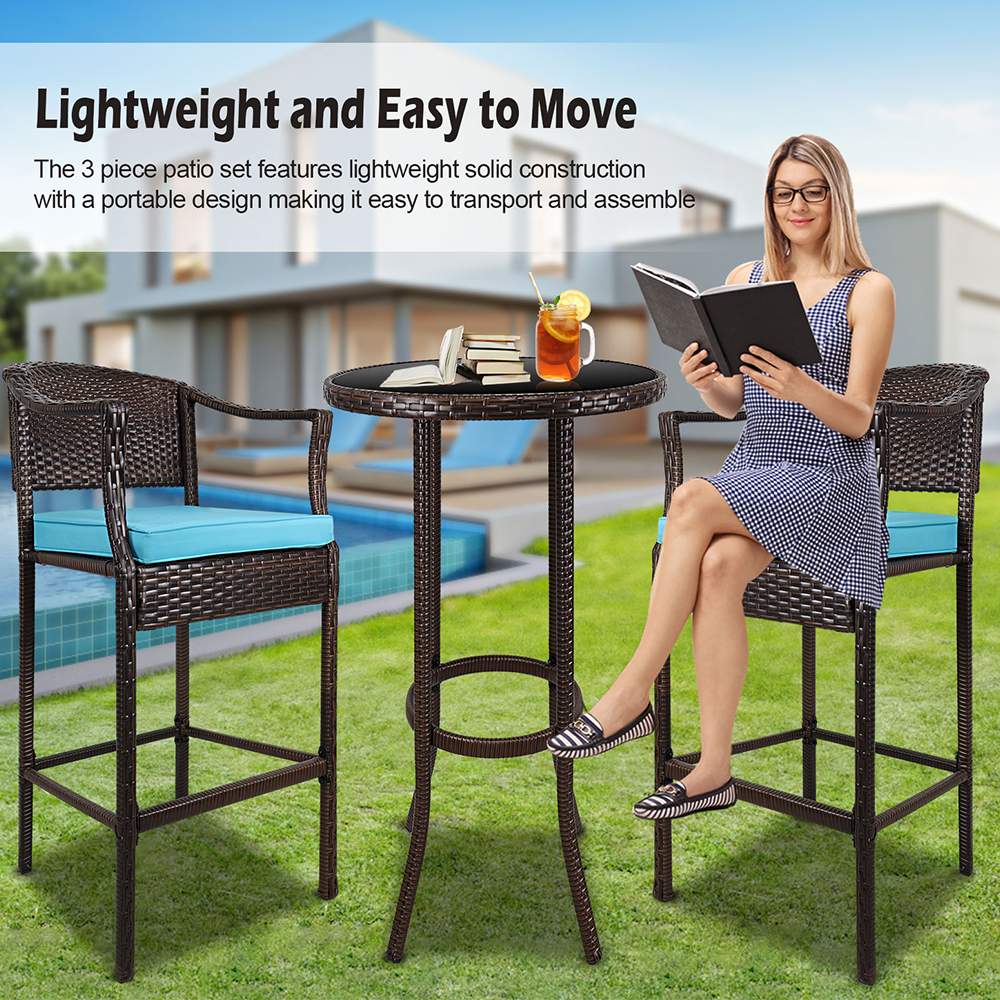 Outdoor High Top Table and Chair, Patio Furniture High Top Table Set with Glass Coffee Table, Removable Cushions, Outdoor Bar Table with Chair, Patio Bistro Set for Backyard Poolside Balcony, Q17052 - image 2 of 13