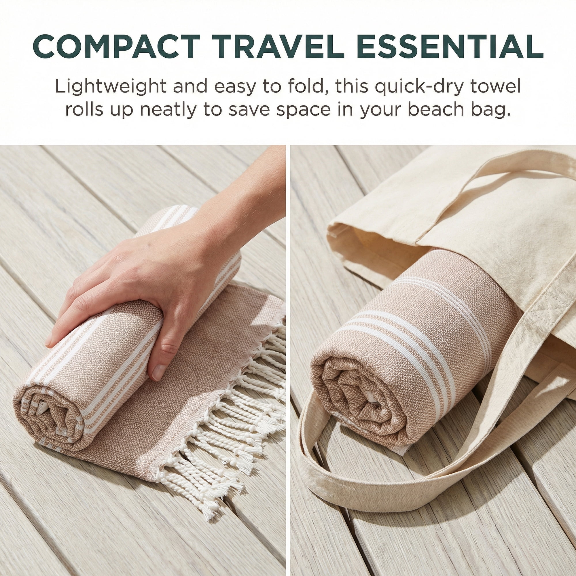 Unique Bargains 2Pcs Striped Quick Dry Beach Towel Brown Green 71" x 35"/71" x 40"