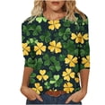thumbnail image 2 of St. Patrick's Day Shirt for Women Vintage Shamrock Graphic T-Shirt 3/4 Sleeve Crewneck Loose Fit Festival Apparel Irish Clover Print Holiday Celebration Tops, 2 of 5