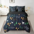 thumbnail image 2 of 7 Pcs Camper Decor Bedding Set , Twin Cartoon Deer Comforter Set Antlers Animal Sheets And Pillowcase, Mountain Tree Bed In A Bag, Camping Rustic Farmhouse Bed Set,Dark Blue, 2 of 5