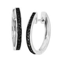Women's Finecraft Hoop Earrings with Black Diamonds in Silver-Plated Brass