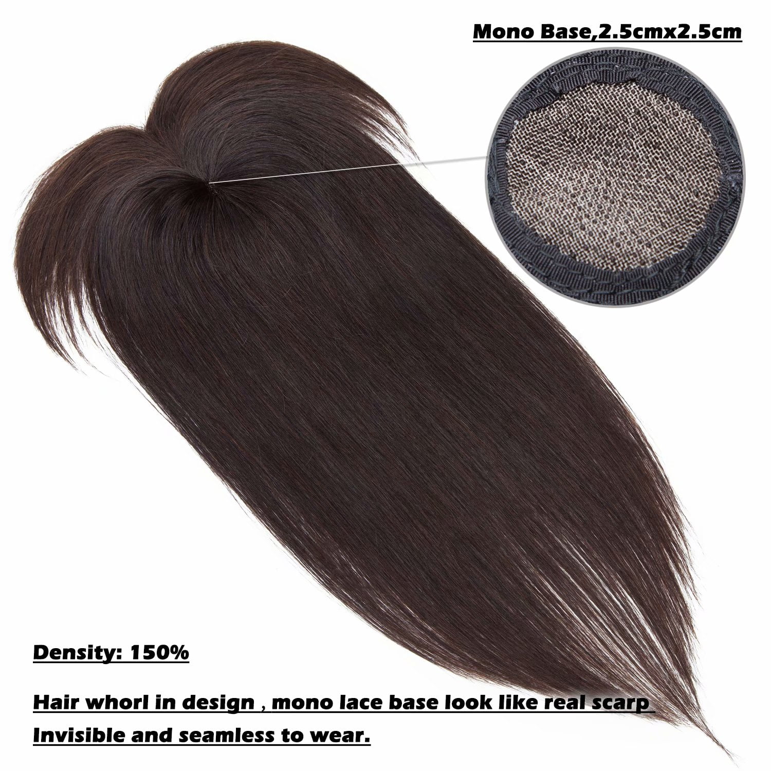 Benehair Seamless 100% Human Hair Silk Mono Base With Bang Women Topper Hairpiece Toupee Top Wig For Thinner Hair US