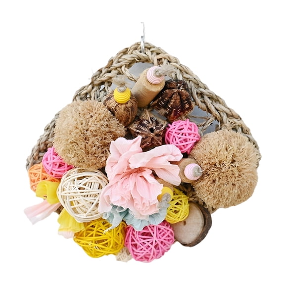 Parrot Chew Toys, Natural Bird Foraging Toys with Corn Husk, Fruit, Vine Balls, Colorful Parrot Toys