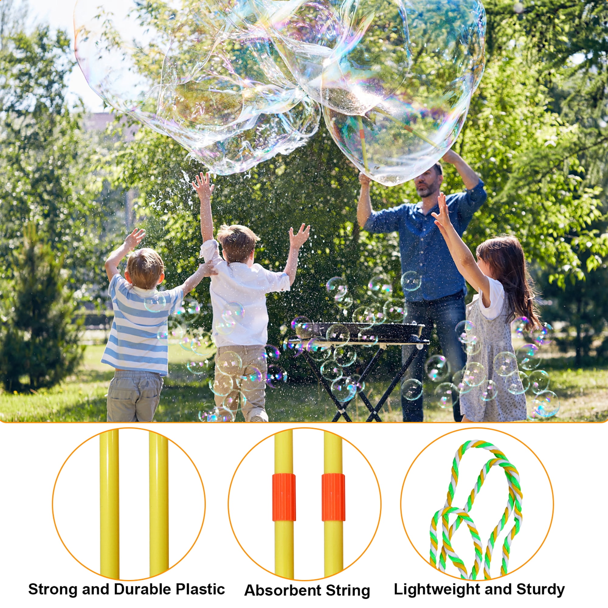 Big Bubble Wands Toys Set with Tray Bulk Funny Bubbles Maker Giant Bubble Wands, for Kids Toddlers Adults Summer Outdoor Activities Birthday Gifts Bubble Party Favors