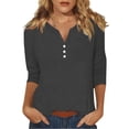thumbnail image 1 of DENGDENG Womens Shirts 3/4 Sleeve Plus Size Elbow Casual Tops V Neck Summer Button Down T Shirts Work Three Quarter Length Clothes Spring Loose Tunic Tops Gray L, 1 of 5