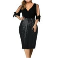 thumbnail image 1 of Vestidos Para Mujer Vestidos Casuales Sólido Empalme Cuello en V Manga 3/4 Vendaje Lentejuelas Vestido Acampanado Odeerbi  ODB148780, 1 of 8