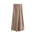 thumbnail image 7 of Women Fashion Satin Solid Pleated Midi Skirt Vintage Mid Elastic Waist Female Chic Lady Skirts, 7 of 7