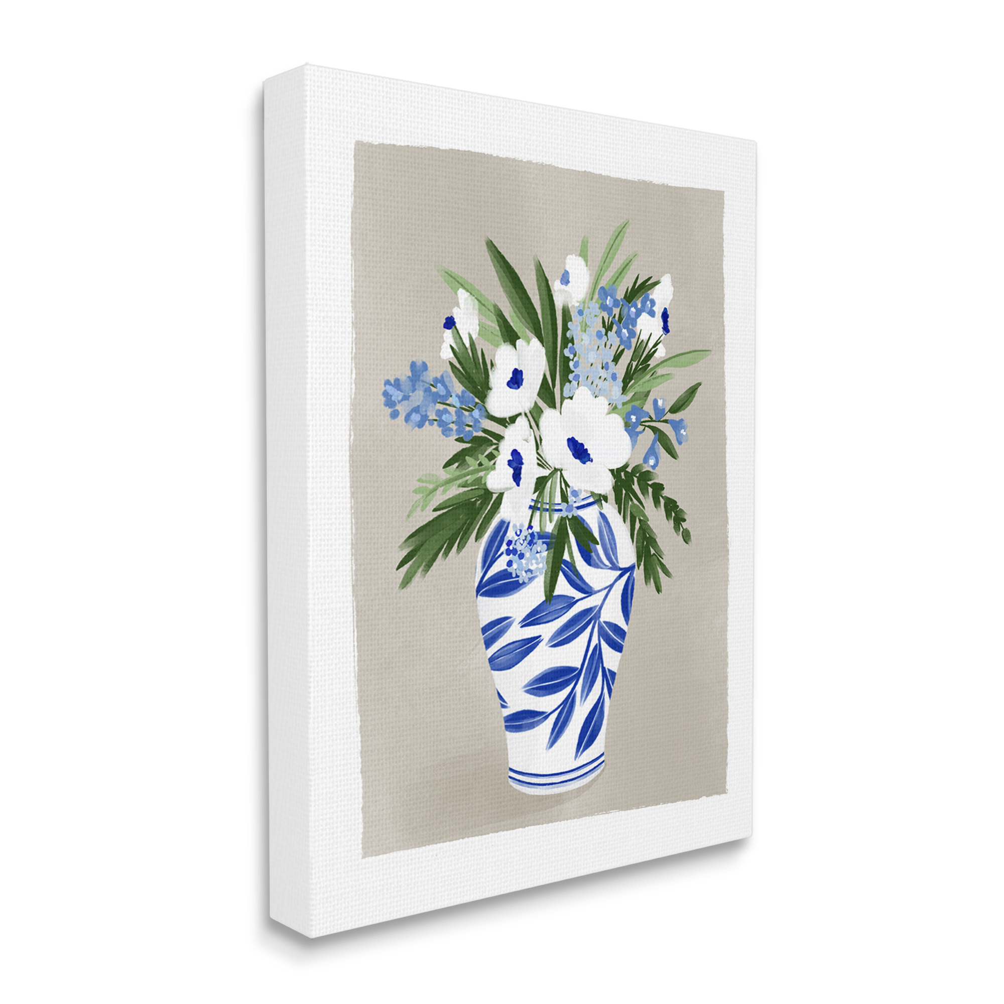 Stupell Industries White Poppies Flower Leaves Traditional Chinoiserie Pattern Vase,36 x 48, Design by Doodles.Ink.