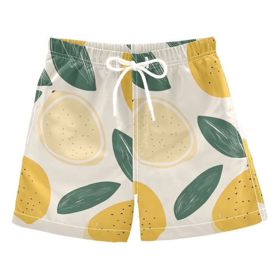 Lemon Hand Drawing Beige Background Boys Swim Trunks Quick Dry Boy Swim Shorts for 3-14 Years