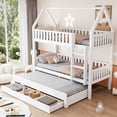 thumbnail image 2 of Euroco Wood Twin over Twin Bunk Bed with Trundle and Drawers, White, 2 of 11