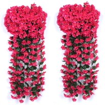 Morttic 2x Artificial Flowers Romantic Violet Garland Silk Flower Vines with Green Leaves Wall Hanging Decor Home Balcony Gate Garden Decorations Wedding Party Decorative Supplies (Rose Red)