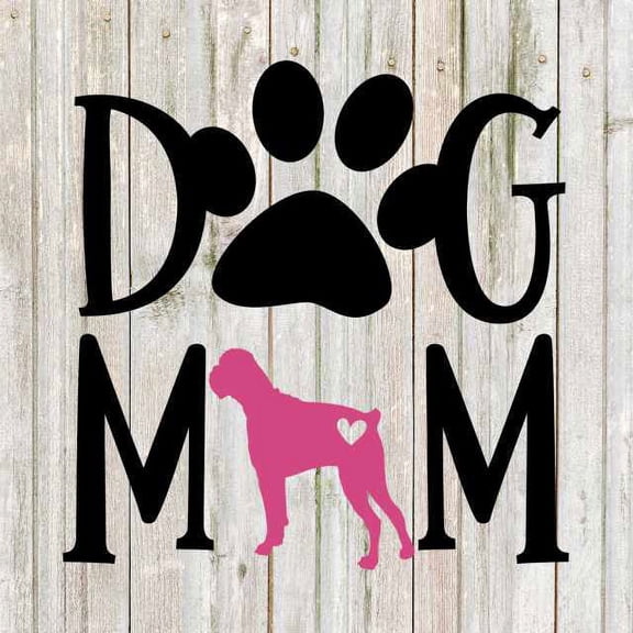 Dog Mom Boxer Pets Rustic Farmhouse Style White Wood Sign Wall Décor Gift 8 x 8 Wood Sign B3-08080001058