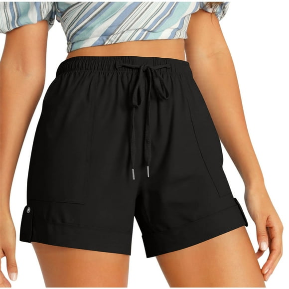 hotojiny Shorts for Women Trendy Summer Elastic High Waisted Drawstring Casual Shorts Loose Work Trouser Shorts with Pockets