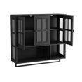 thumbnail image 5 of Bathroom Wall Cabinet, 3-Door Wooden Wall Cabinet with Open and Hidden Storage Space, Medicine Cabinet with Glass Door and Towel Bar for Entryway Living Room Bathroom Dining Room, 5 of 5