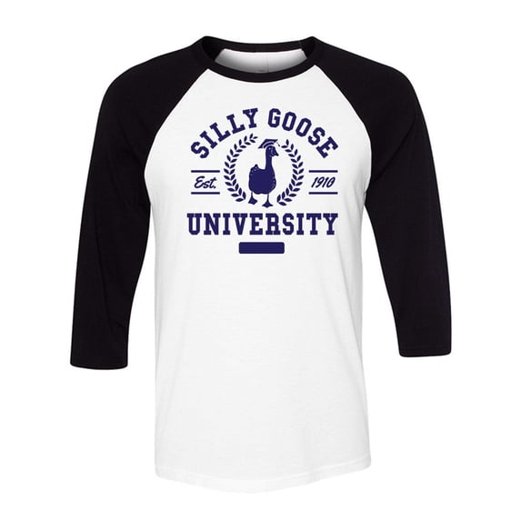 Silly Goose University Three-Quarter Raglan Sleeve Baseball Shirt Unisex 2X-Large White/Black