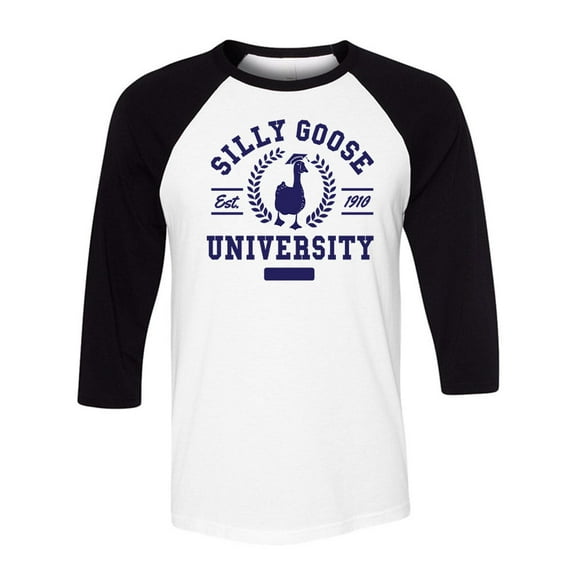 Silly Goose University Three-Quarter Raglan Sleeve Baseball Shirt Unisex Small White/Black