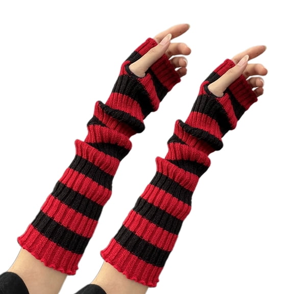 lanema Knit Arm Leg Warmer Long Fingerless Gloves Striped Knitted Wrist Warmer with Thumb Hole for Women Girls 42cm Long