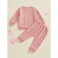 thumbnail image 4 of Suealasg Toddler Baby Girls Fall Long Pants Set Long Sleeve Letters Print Sweatshirt +Elastic Waist Sweatpants 1T 2T 3T 4T 5T Little Girls 2Pcs Autumn Clothing Set, 4 of 7