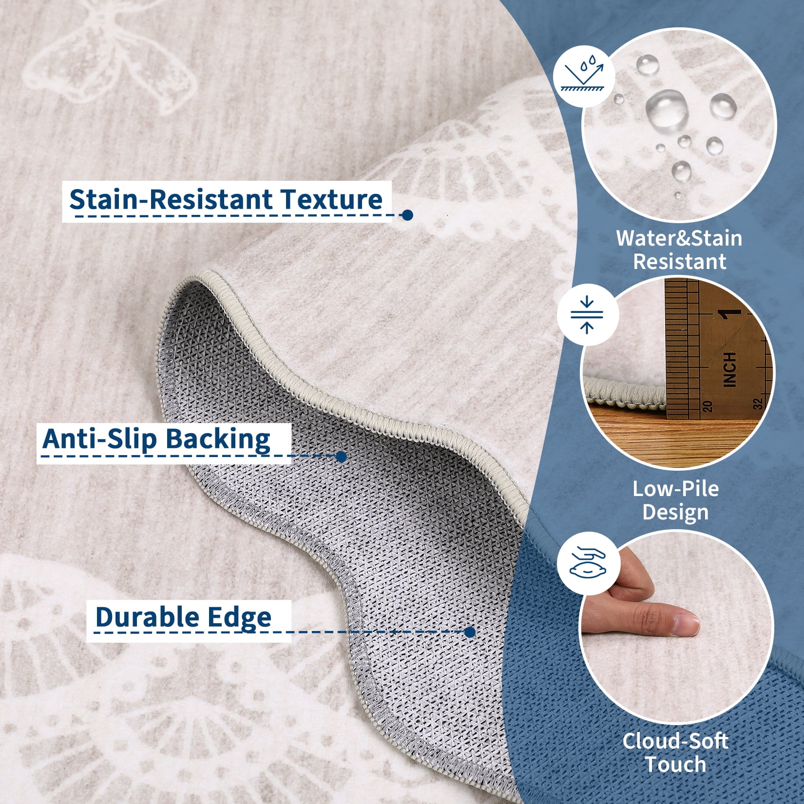 Garvee 9x12 Wave Border Area Rug Coquette Bow Pattern Carpet, Machine Washable Low Pile Rug with Non-Slip Backing for Living Room Bedroom Home Office, Beige