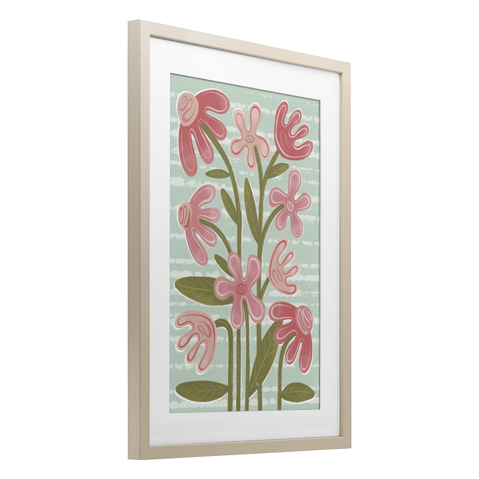 Stupell Industries Pink Whimsy Midcentury Flowers Birch Framed Print Under Glass, design by Martina Pavlova