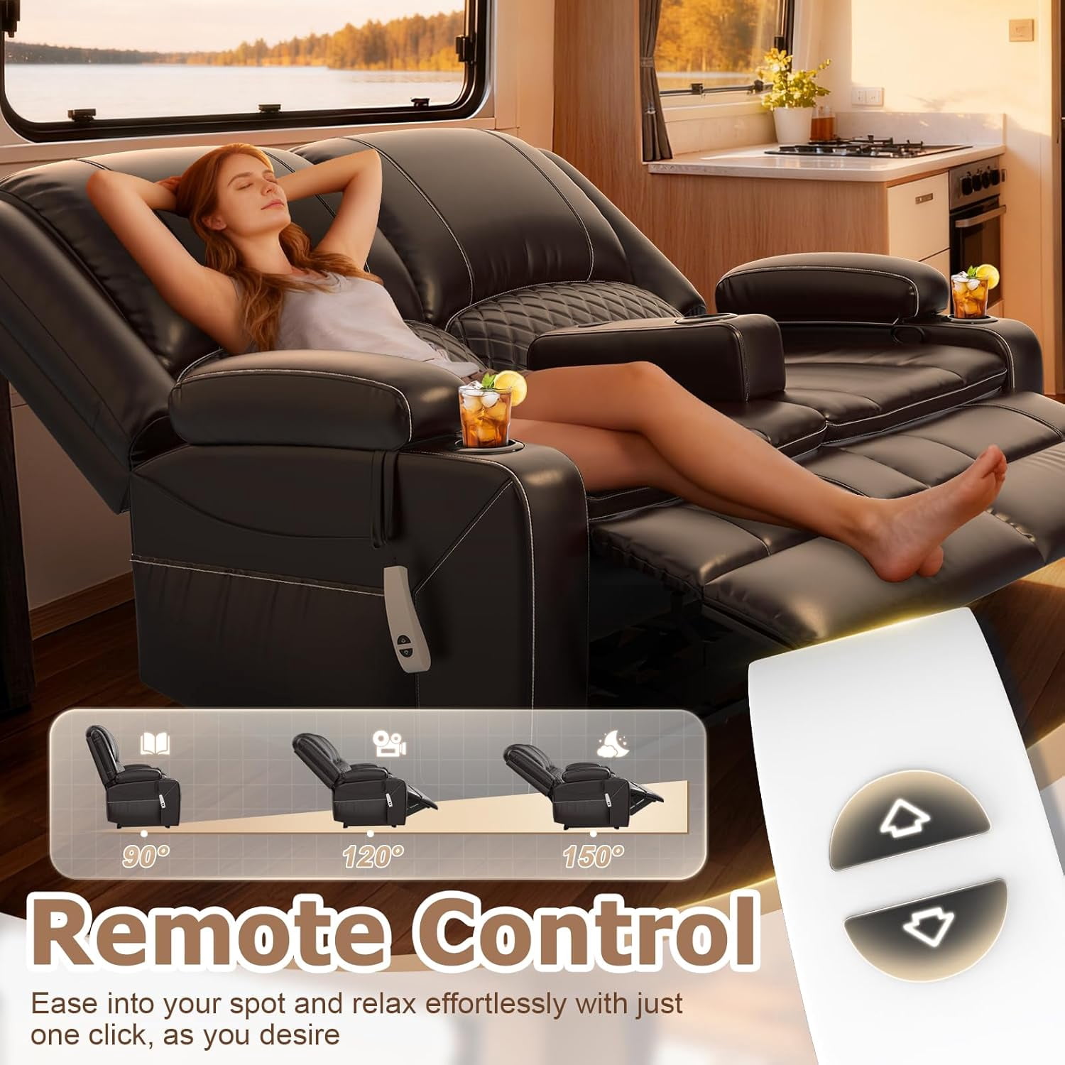 Loberfve Reclining Loveseat Sofa, Power Wall Hugger Recliner for Home Theater RV, Storage USB, Removable Armrest, 2-Tier Cushion, Brown