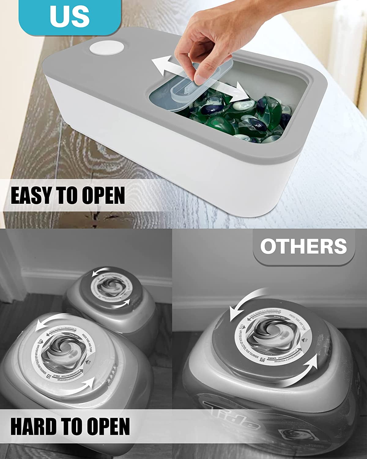 Skywin Laundry Pod Container with Sliding Lid (2 Pack) - Stylish Laundry Pod Storage Container for Laundry Room Container Organization great as Laundry Detergent Container, Dishwasher Pod (Grey)