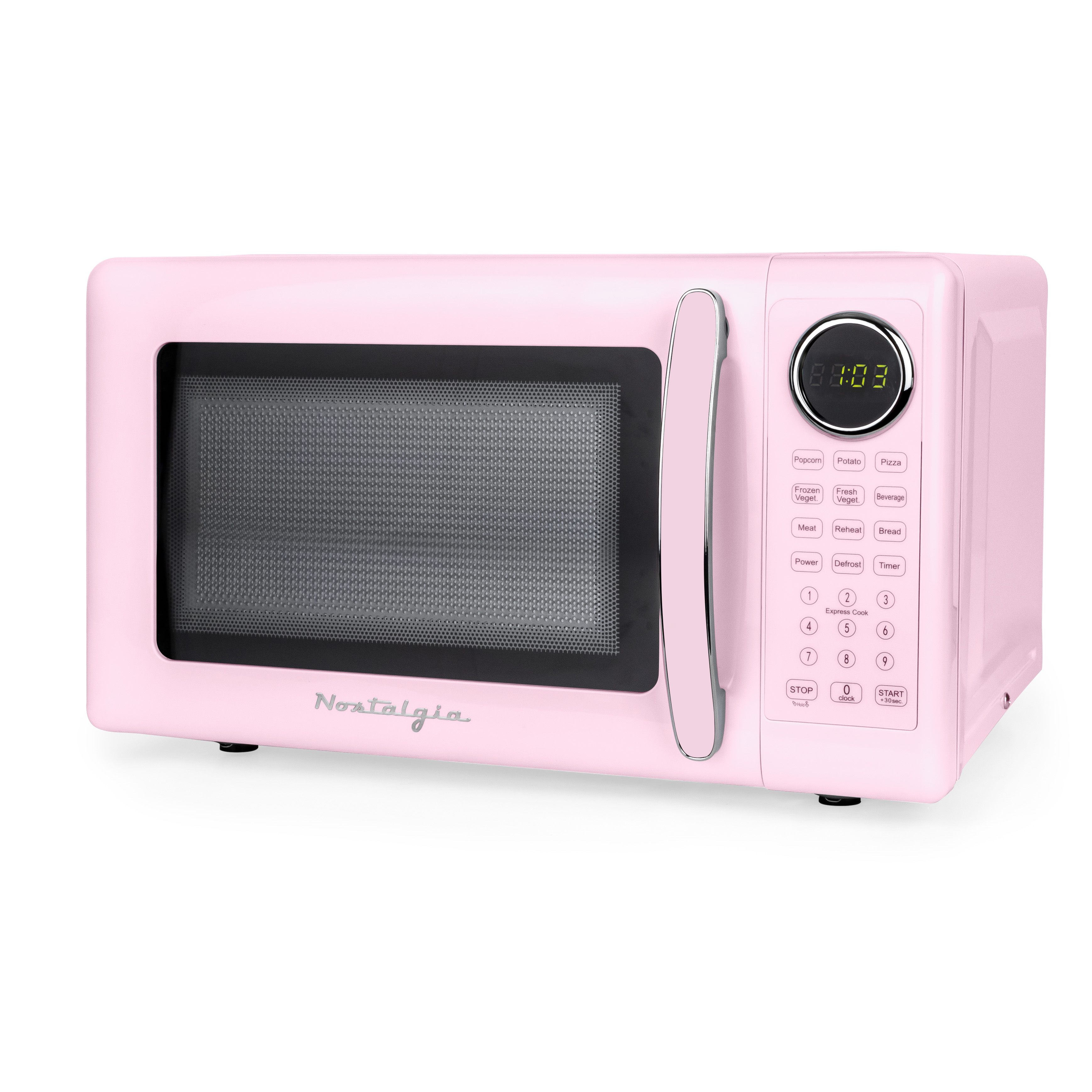 Nostalgia 0.7 cu ft Retro Microwave Oven, 700W Countertop Microwave Oven with 8 Auto Cook Programs, Pink