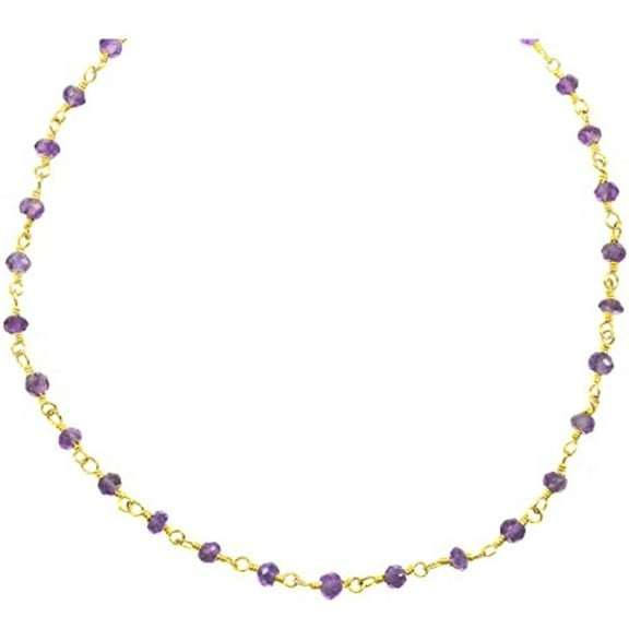 14k Gold Filled Amethyst Purple Necklace Deep Color Beaded Goldtone Chain Link 18"