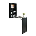 thumbnail image 3 of Black Wood Wall-Mounted Folding Convertible Workstation Desk With Storage Shelves (For Home & Office), 3 of 4