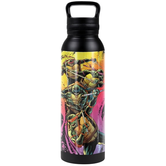 Teenage Mutant Ninja Turtles TMNT Official TMNT Gradient Group Splash 24 oz Insulated Canteen Water Bottle, Leak Resistant, Vacuum Insulated Stainless Steel with Loop Cap