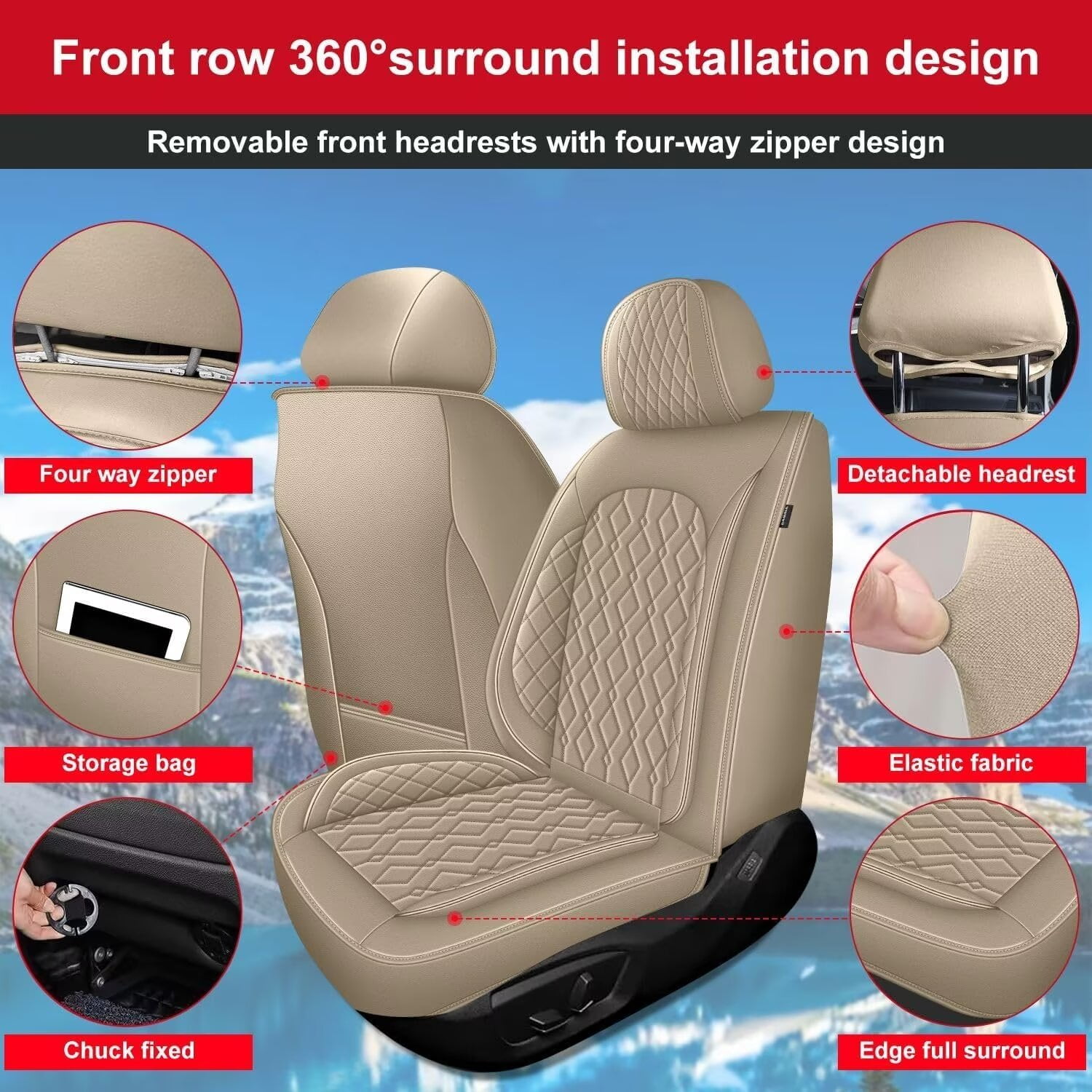 DIKSOAKR Car Seat Covers for Honda HR-V 2016-2024 2025 Leather Seat Covers Full Set 5 Seats Waterproof Automotive Seat Cushion Protectors (2 Row 5 Seat, Beige)