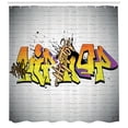 thumbnail image 3 of Hip Hop Shower Curtain, Funky Underground Various Hip Hop Lettering on a Wall in Ghetto Town Theme Image, Fabric Bathroom Set with Hooks, 69W X 84L Inches Extra Long, Multicolor, by Ambesonne, 3 of 3