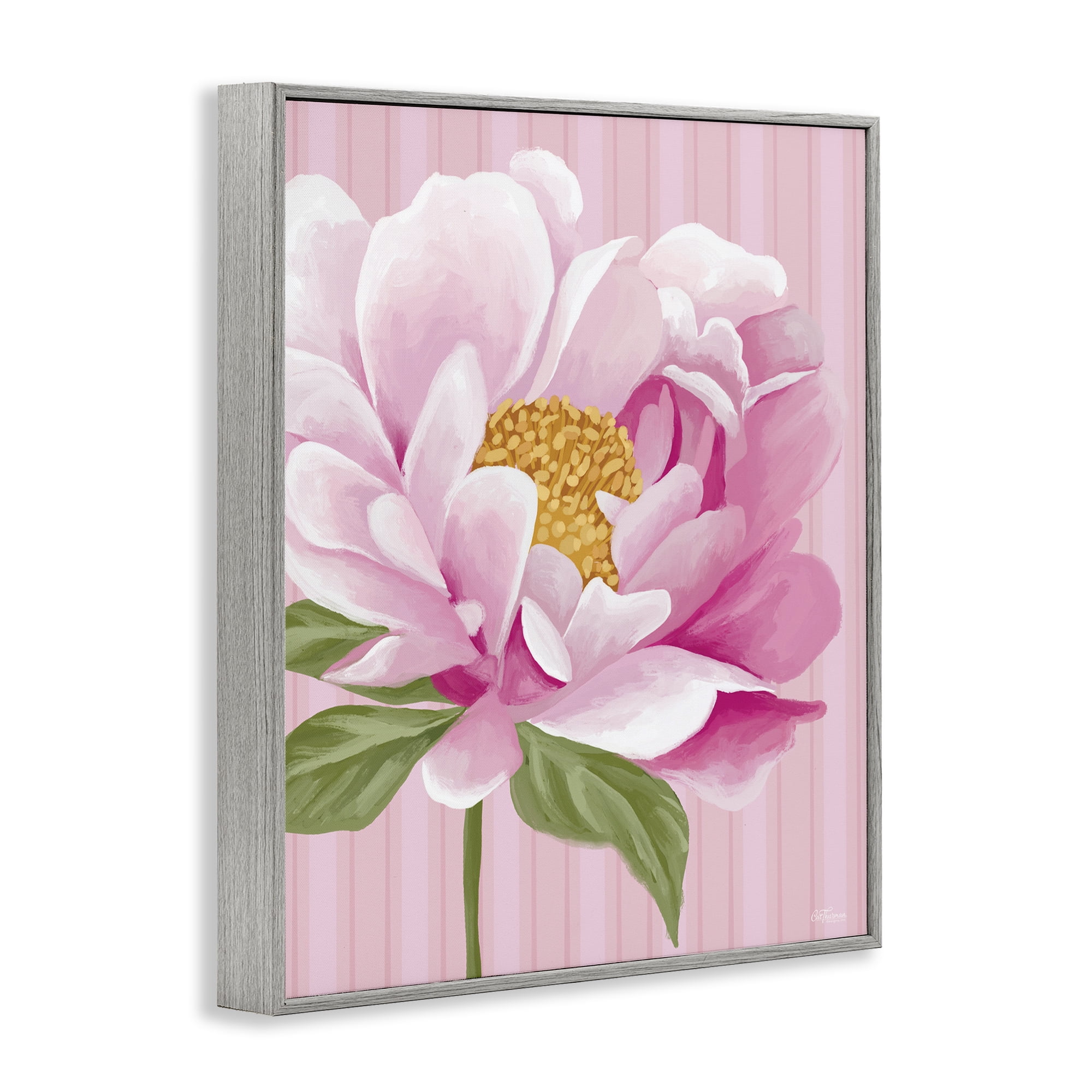 Stupell Industries Pink Carnation Bloom Botanical & Floral Painting Gray Framed Art Print Wall Art, 11 x 14