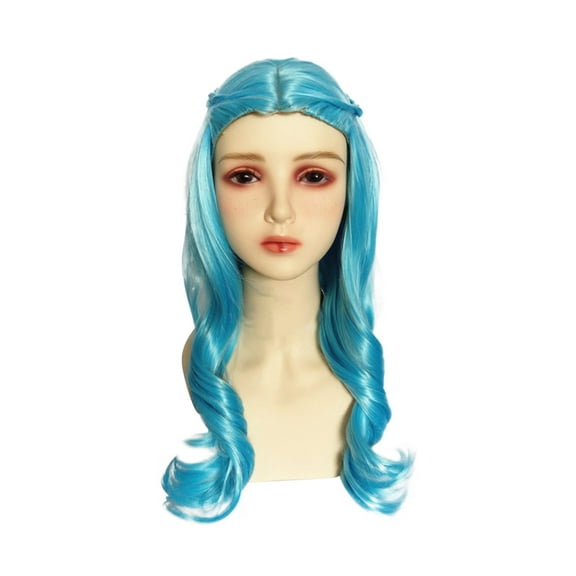 Wig with Bangs, Wigs for Women, Women's Wigs Long Curly Hair Blue High Temperature Silk Wig Alien Blue Braid Middle Roll Hair Wig For Children