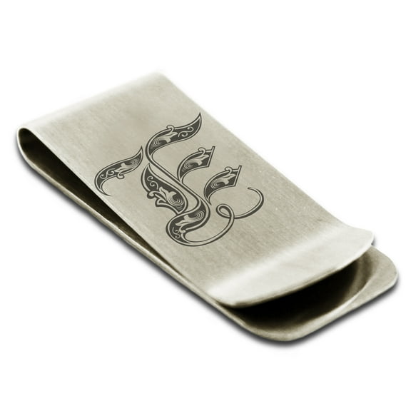 Stainless Steel Letter E Initial Royal Monogram Engraved Engraved Money Clip Credit Card Holder
