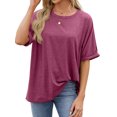 thumbnail image 4 of Hibeli Women Round Neck Short Sleeve Solid Color Loose T-shirt, 4 of 7