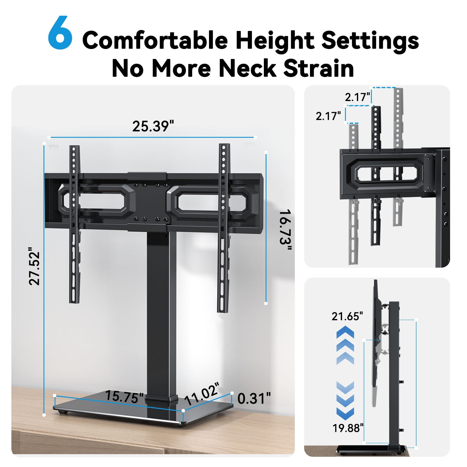 MountFTV Universal Swivel Table Top TV Stand for 32-75 inch TVs, Hold up to 99LBS, Max 600x400mm, Tabletop Desktop TV Stand Base with 35° Swivel, 6 Height Adjustable