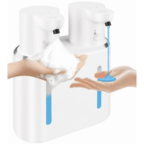 Automatic Soap Dispenser Touchless Rechargeable Wall Mounted,AILKIN 27oz/800ml 4 Gears Adjustable Waterproof Dual Head Foaming Liquid Dish Foam Soap Dispenser for Bathroom,Countertop,Sink,Kitchen