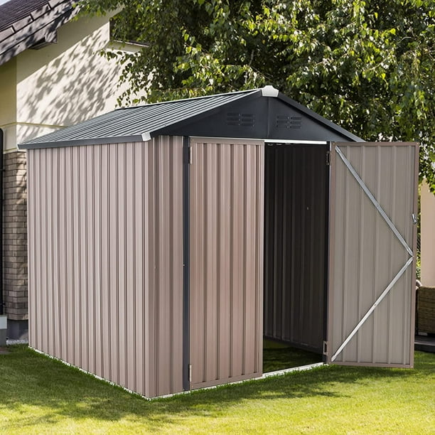 AECOJOY 6′ x 6′ Outdoor Metal Storage Shed with Lockable Door