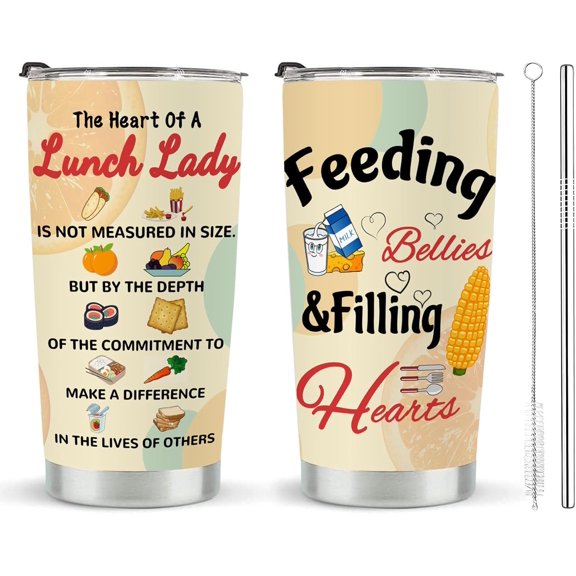 Lunch Lady Gifts for Women, Lunch Lady Tumbler with Lid and Straw, 20oz Appreciation Gifts Stainless Steel Insulated Cup for School Cafeteria Staffs