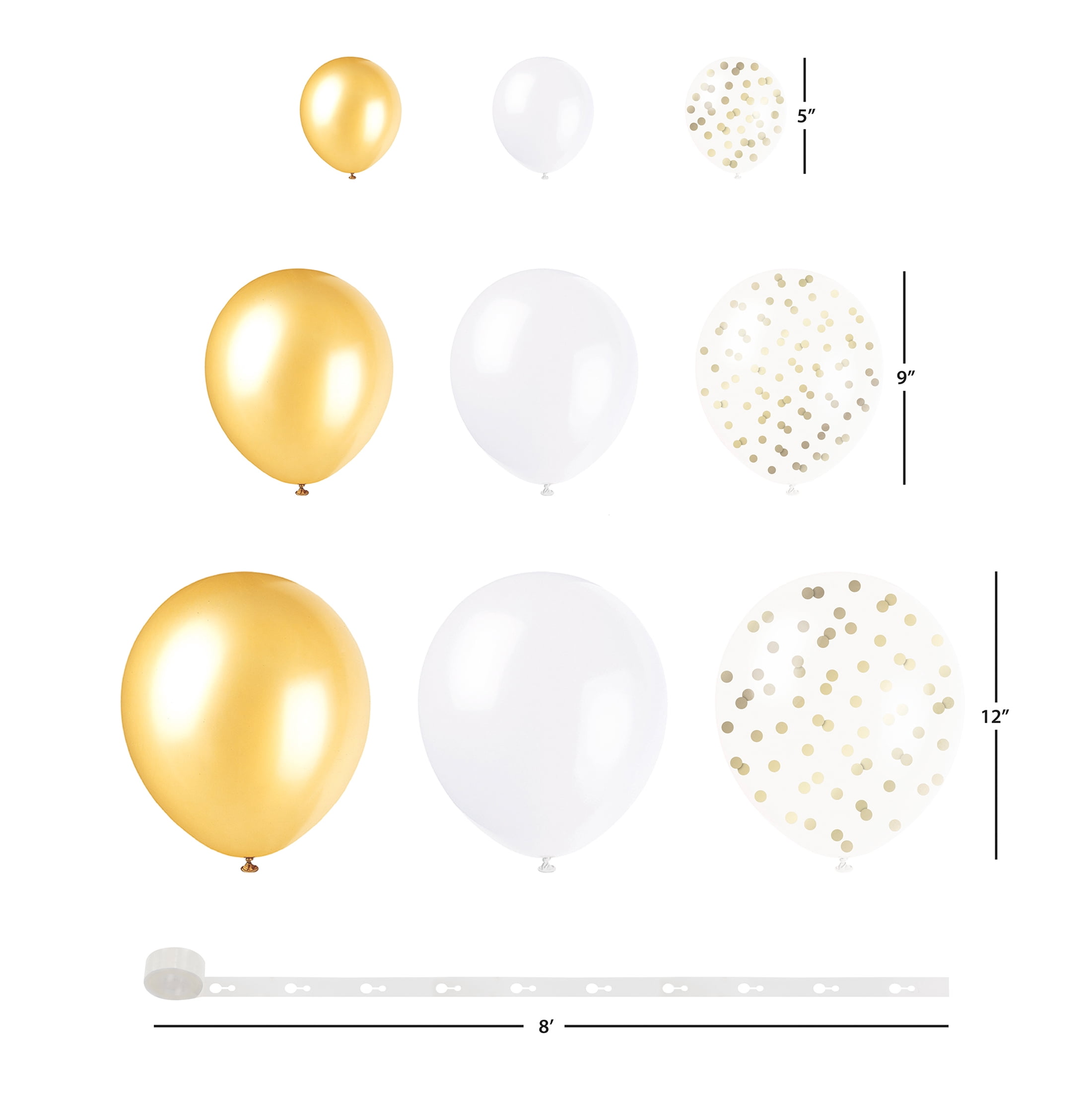Way to Celebrate! Confetti & Latex Party Balloon Arch Kit, Gold & White, 40pcs
