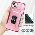 thumbnail image 6 of For iPhone 15 Plus Slim Fit Shockproof Hybrid with Slide Camera Cover & Rotated Ring Kickstand, [Military-Grade] Phone Case For iPhone 15 Plus 6.7",Pink,For iPhone 15 Plus, 6 of 8