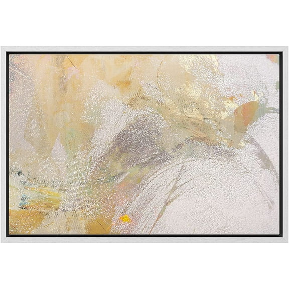 wall26 Framed Canvas Print Wall Art Gold Gray Paint Stroke Wave Collage Abstract Shapes Illustrations Minimal Decorative Contemporary Multicolor for Living Room, Bedroom, Office - 16"x24" W