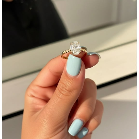 Jewelerix Oval Shape 1 Ct Solitaire Wedding Ring Minimal Prong Moissanite Diamond Proposal Ring 10K Gold Vermeil Women's Jewelry
