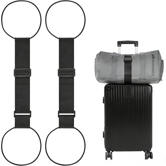 2 Pack Adjustable Bungee Elastic Belt to Connect Two Suitcases, Secure Carry On & Travel Essentials (Black)